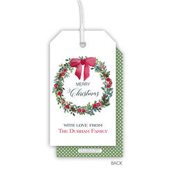 Christmas Wreath with Bow Hanging Gift Tags